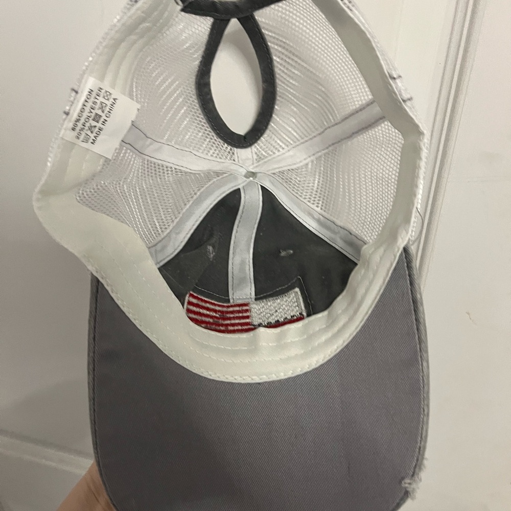 New without tags Ballcap Gray Distressed American Flag Patch with bun hole - Picture 10 of 12